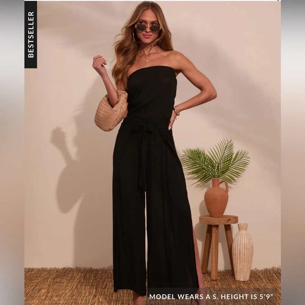 Vici Off Shoulder Strapless Wide Leg Jumpsuit Size L NWT - Picture 1 of 15